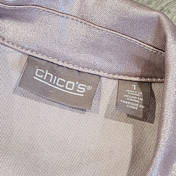 Chico's Women's Size 1 Metallic Pink Button-Up Utility Jacket - Picture 3 of 12